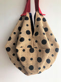Shoulder sac orgami bag, ecofriendly reversible handmade bag | Jute polka dots - Jiakuma