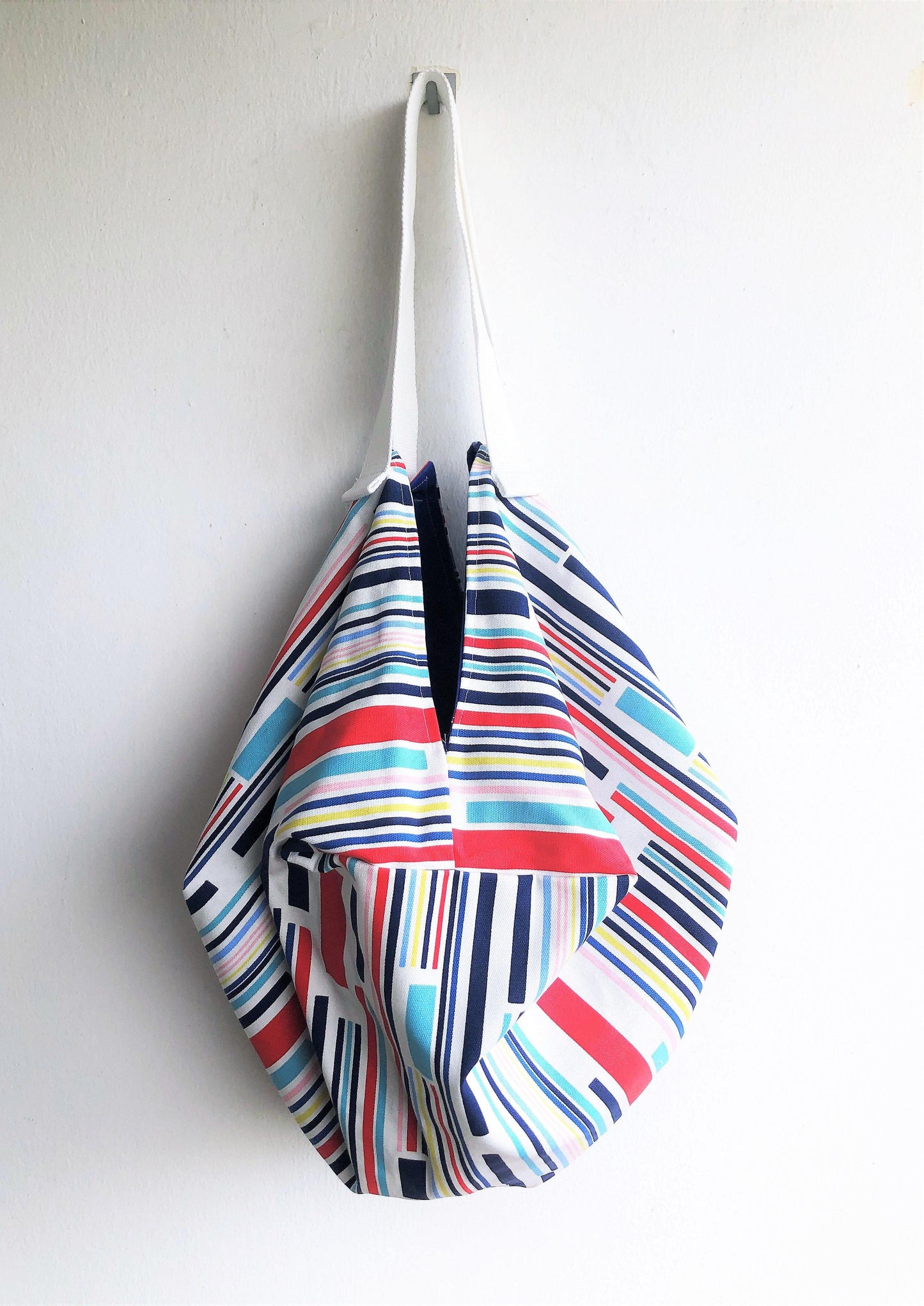 Origami shoulder sac bag , groceries shopping eco bag | Colorful lines - Jiakuma