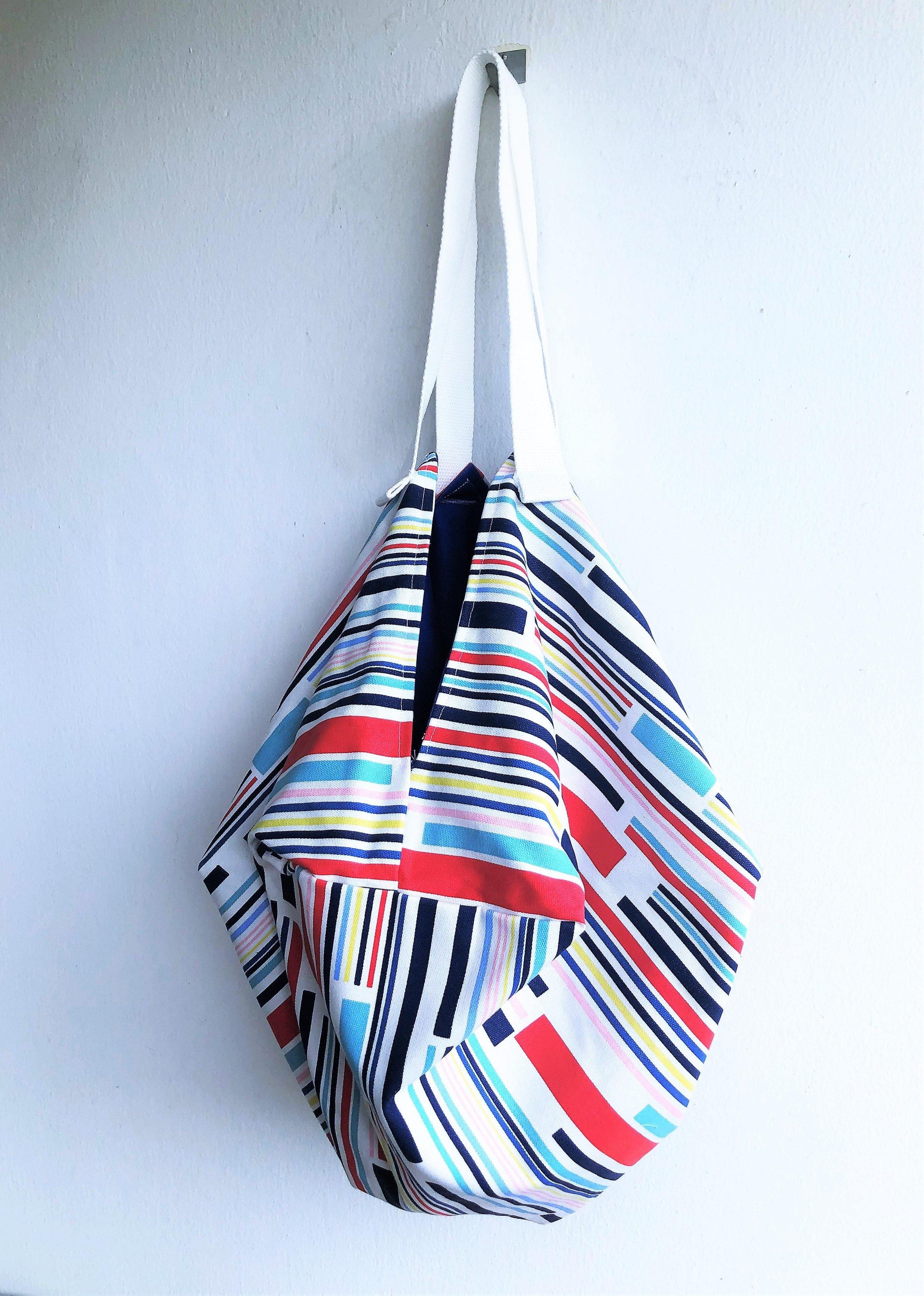 Origami shoulder sac bag , groceries shopping eco bag | Colorful lines - Jiakuma