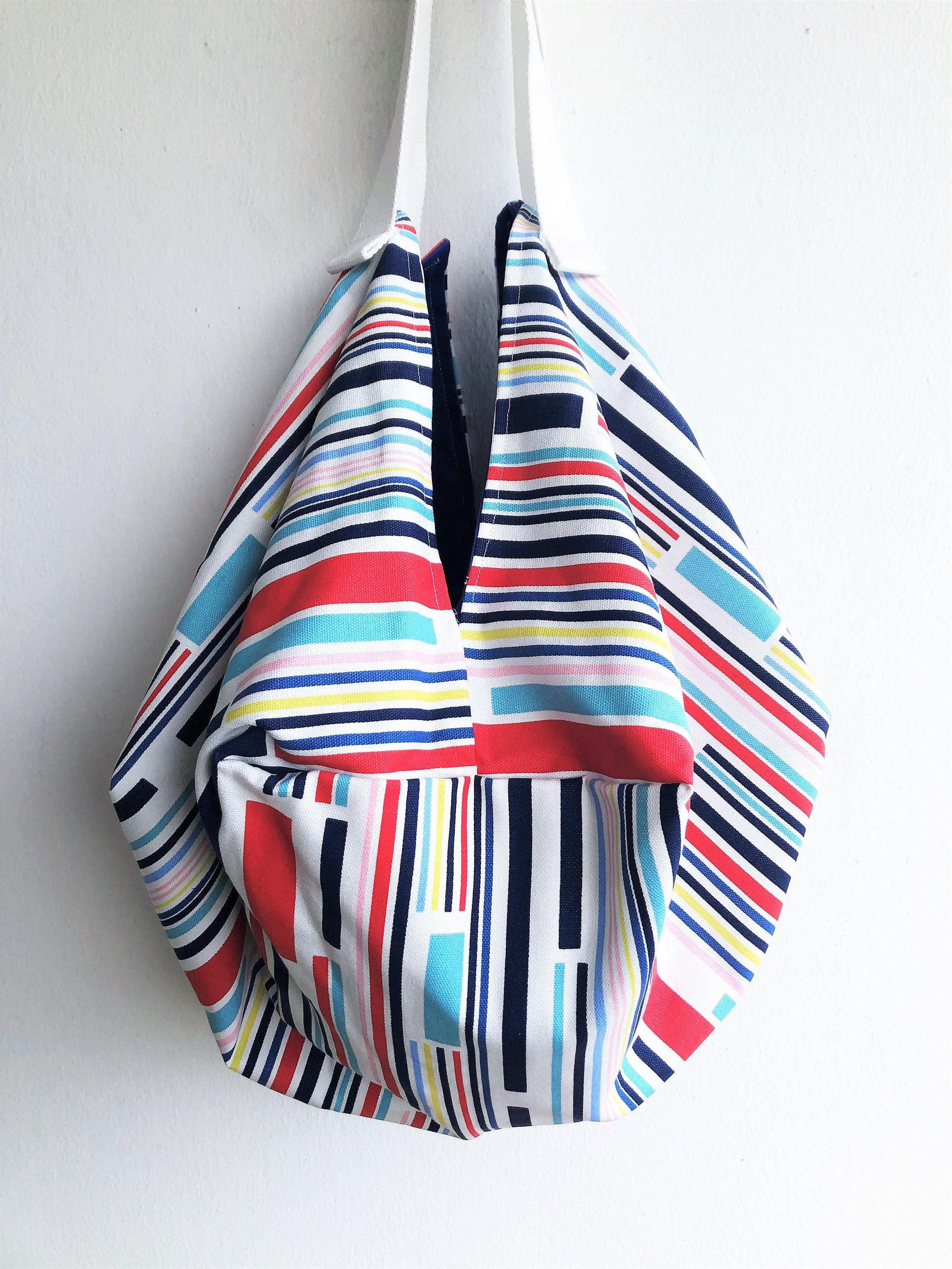 Origami shoulder sac bag , groceries shopping eco bag | Colorful lines - Jiakuma