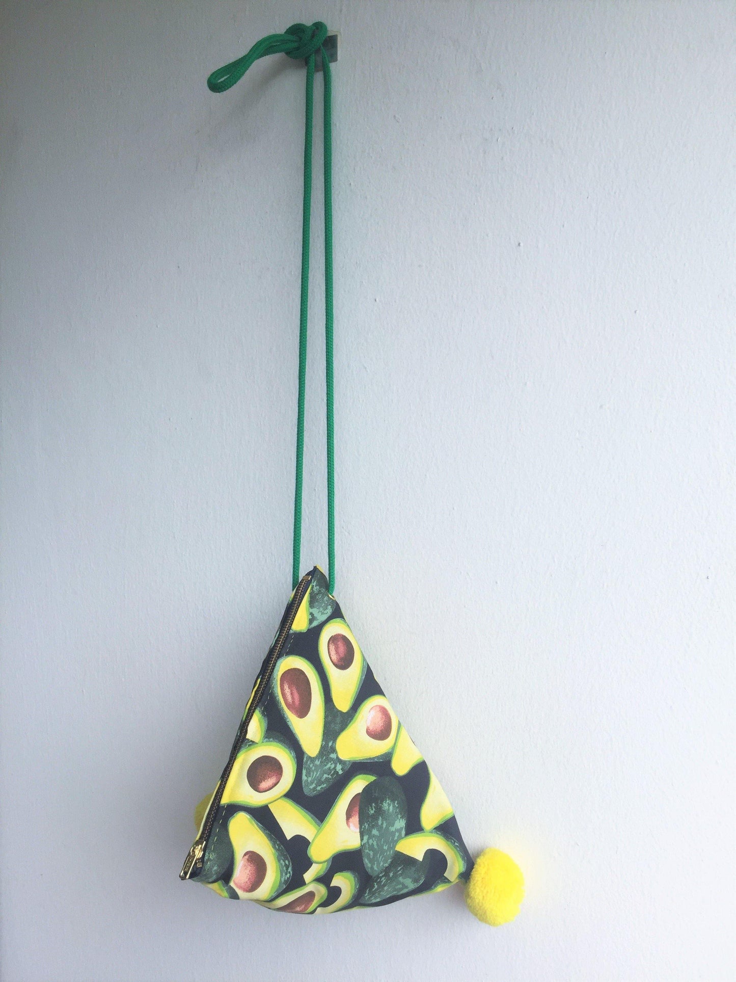 Cute shoulder bag with pom poms handmade triangle shape bag | Aguacates - jiakuma.myshopify.com