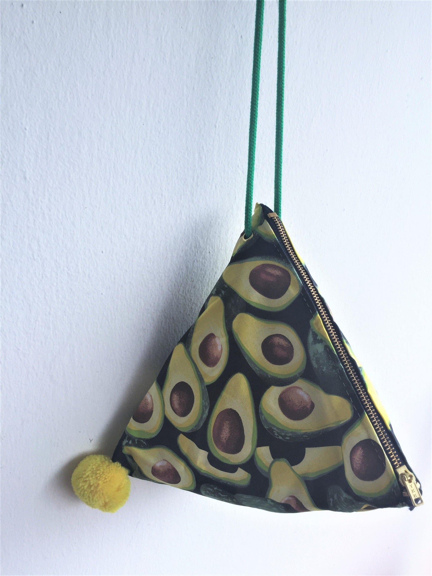 Cute shoulder bag with pom poms handmade triangle shape bag | Aguacates - jiakuma.myshopify.com