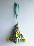 Cute shoulder bag with pom poms handmade triangle shape bag | Aguacates - jiakuma.myshopify.com