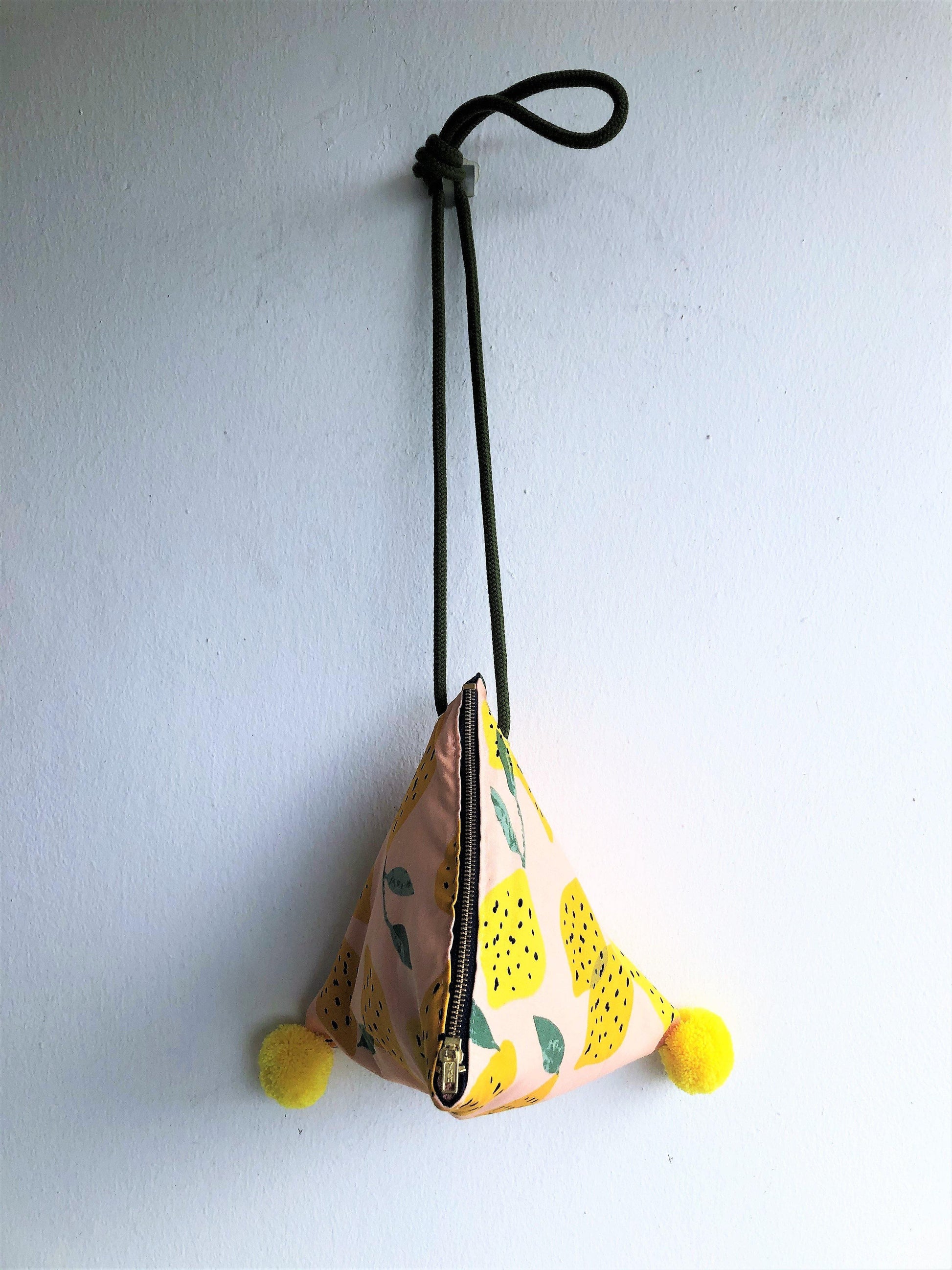 Shoulder origami small bag, triangle geometric pom poms bag | Lemons of Amalfi - Jiakuma