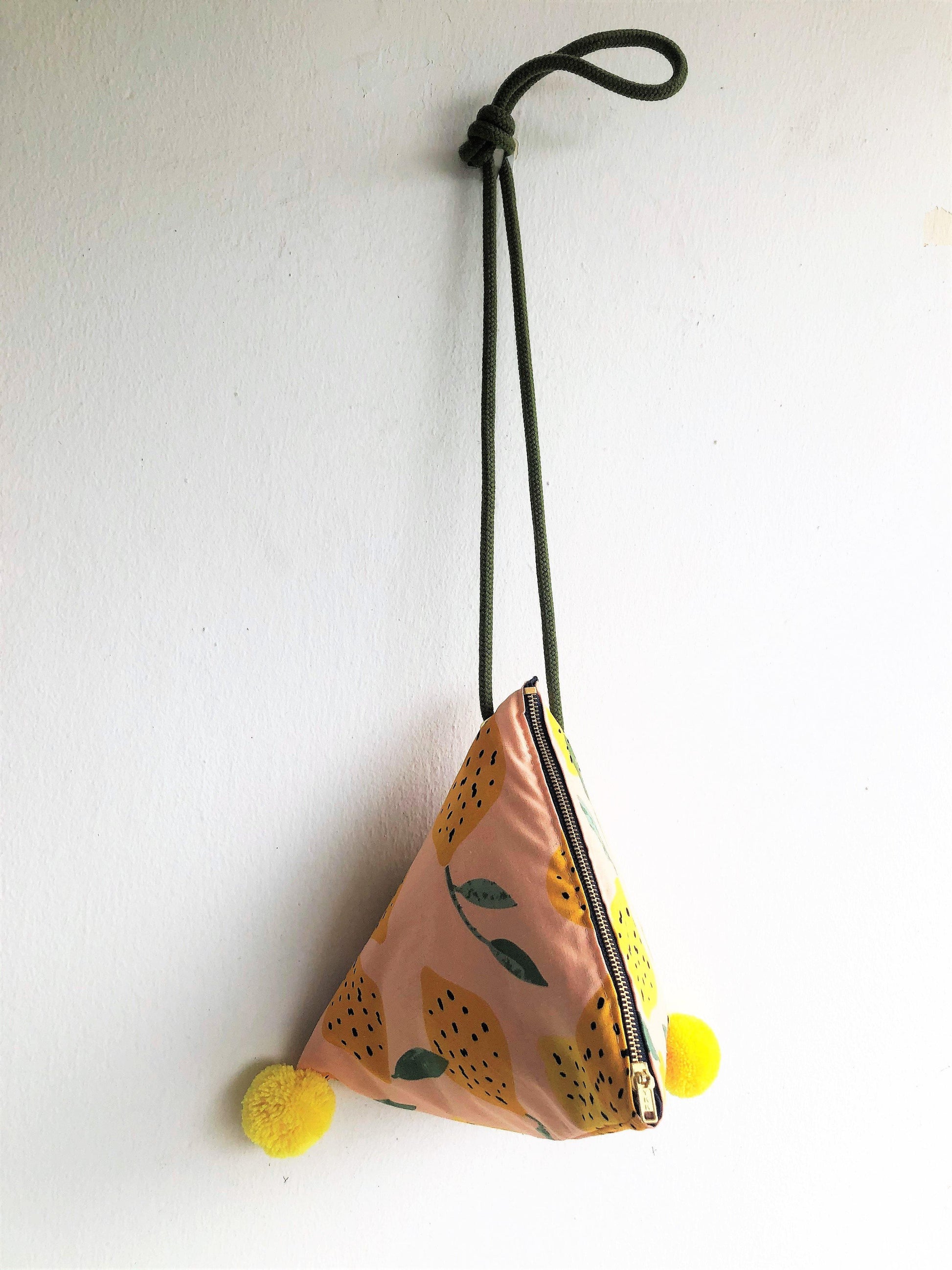 Shoulder origami small bag, triangle geometric pom poms bag | Lemons of Amalfi - Jiakuma