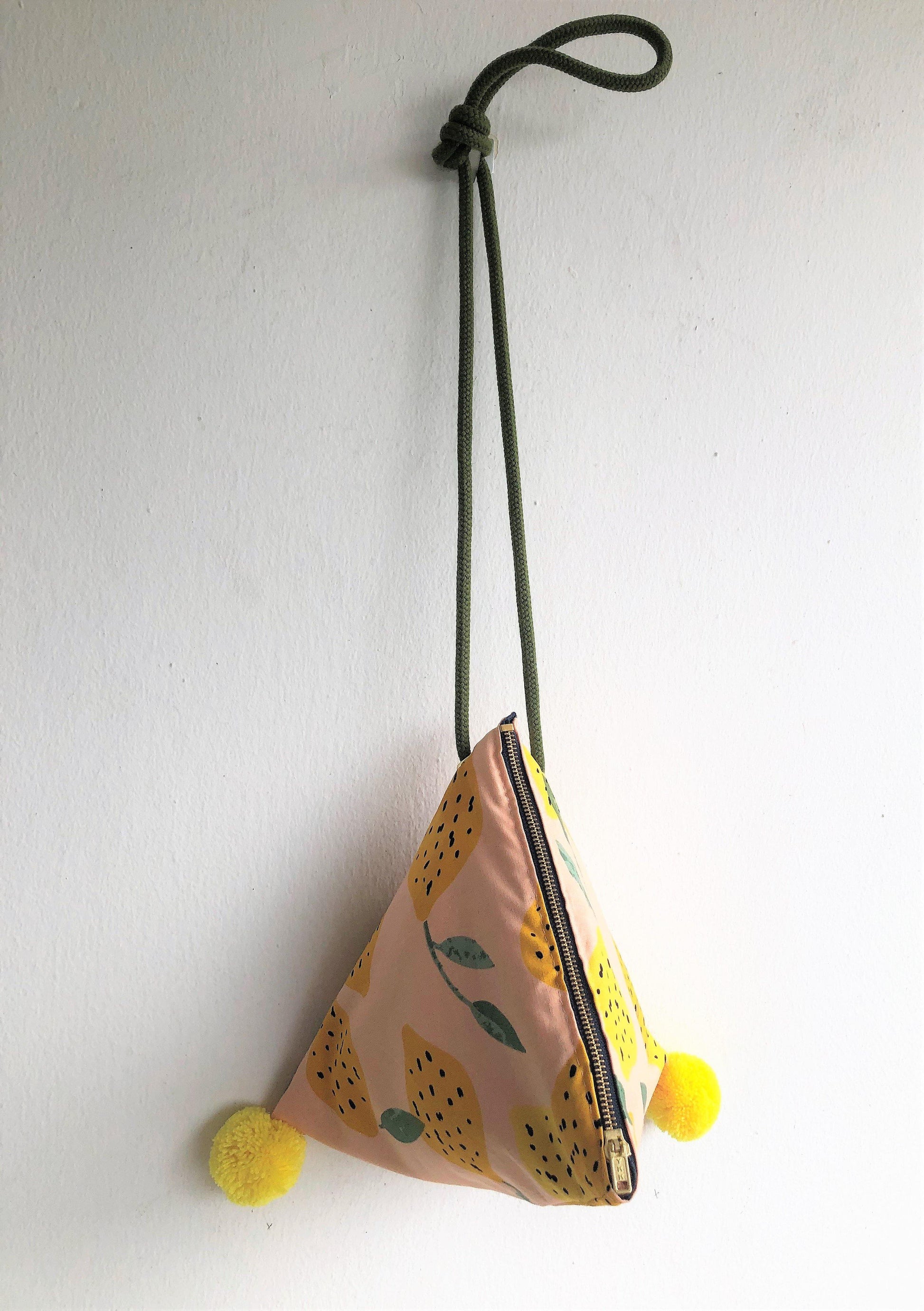 Shoulder origami small bag, triangle geometric pom poms bag | Lemons of Amalfi - Jiakuma