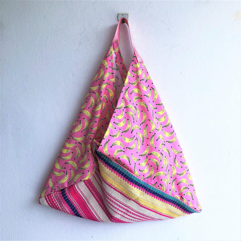 Triangle shoulder origami handmade bag , eco friendly | Tropical bananas - Jiakuma