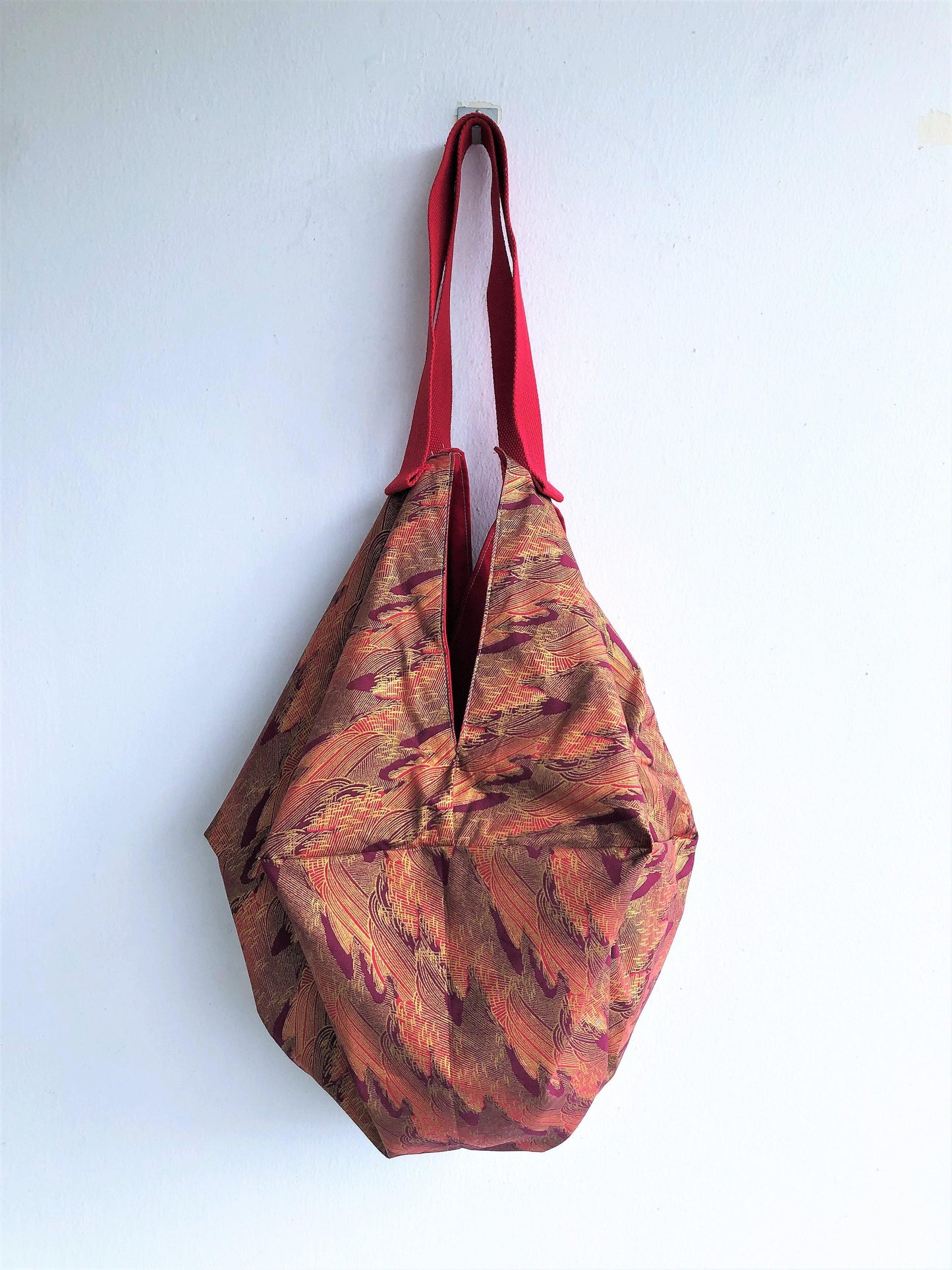 Octagonal origami fabric handmade shoulder bag | Japanese red weaves - jiakuma.myshopify.com