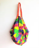 Colorful and unique shoulder fabric sac, origami handmade eco friendly bag | African colorful geometry - Jiakuma