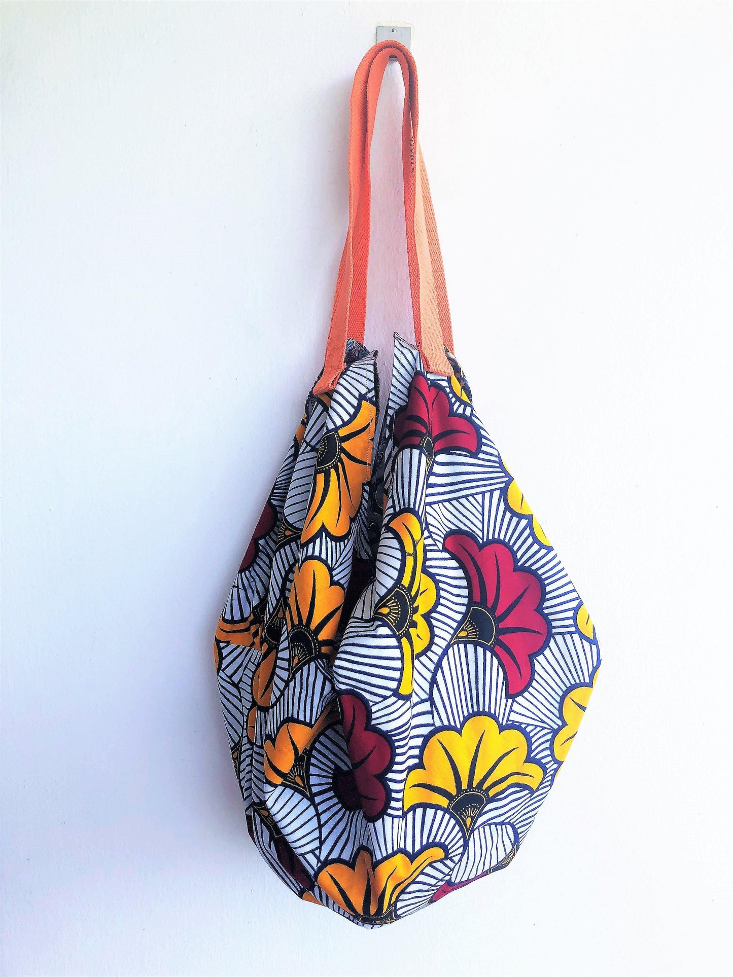 Shoulder Japanese inspired geometric sac origami bag, reversible bag | Flowers of Asia & Africa - Jiakuma