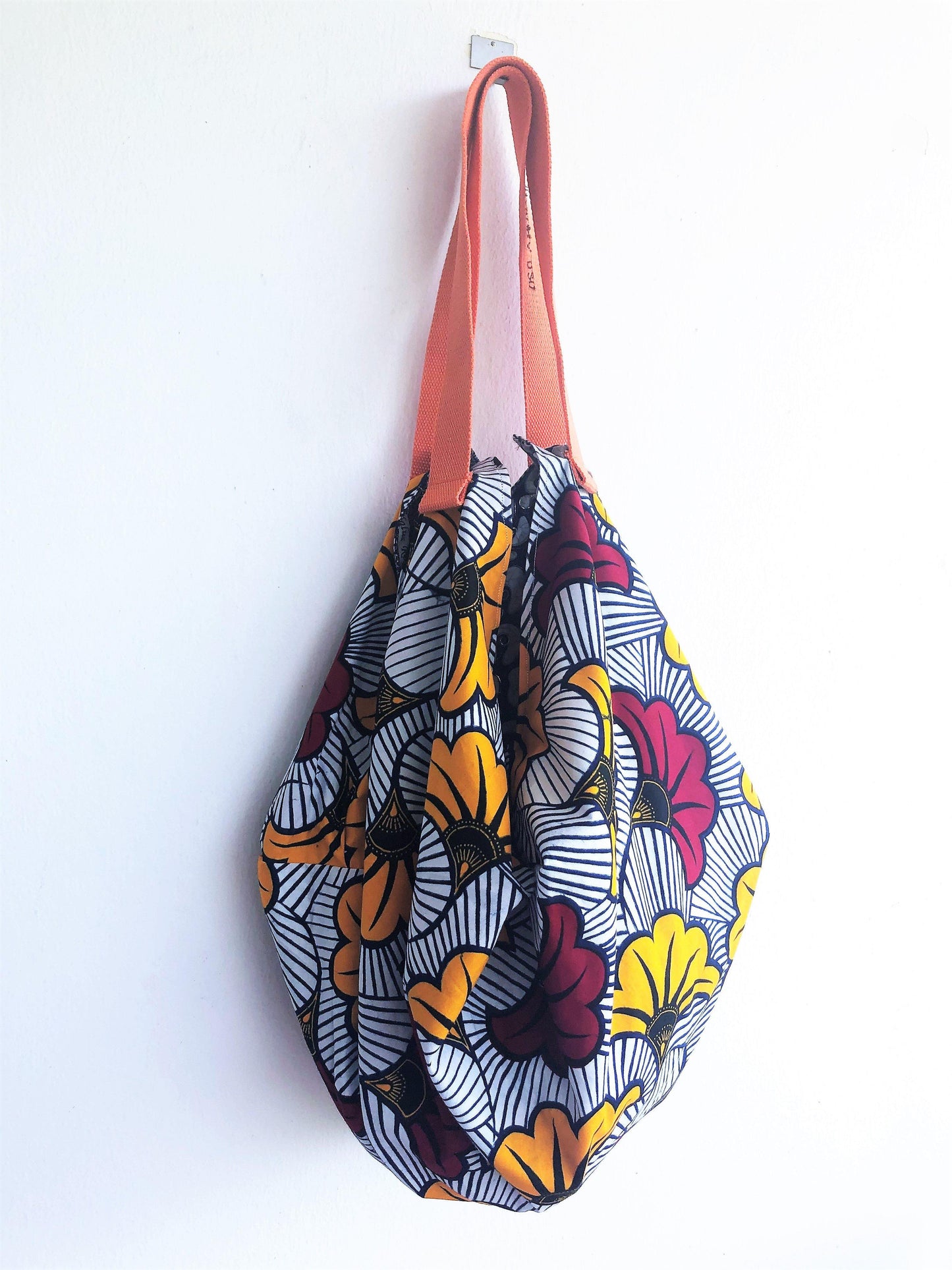 Shoulder Japanese inspired geometric sac origami bag, reversible bag | Flowers of Asia & Africa - Jiakuma