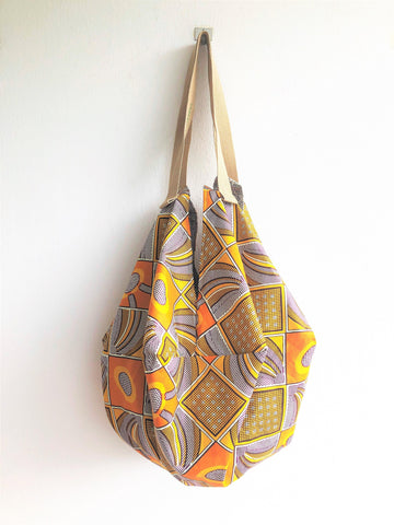 Origami sac shoulder bag, African fabric shopping eco bag, reversible tote bag  | Sahara sand - Jiakuma