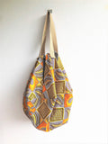 Origami sac shoulder bag, African fabric shopping eco bag, reversible tote bag  | Sahara sand - Jiakuma