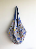 Origami sac bag, shoulder Japanese inspired bag, ooak reversible fabric eco bag | Sumo & Velvet lines - Jiakuma