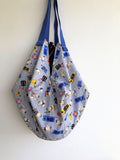 Origami sac bag, shoulder Japanese inspired bag, ooak reversible fabric eco bag | Sumo & Velvet lines - Jiakuma