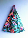 Orgami shoulder bent bag, tropical tote eco friendlly foldable fabric tote bag | Botanical - Jiakuma