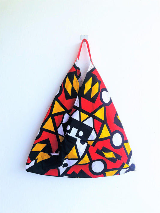 Origami bento bag, shoulder triangle summer African Fabric bag , Africa tote bag | Angola - Jiakuma