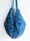 Blue shoulder bag, origami sac handmade bag, eco friendly shopping tote bag | Cameo Azul - Jiakuma