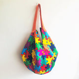 Sac origami shoulder bag, eco friendly shopping bag, African colorful fabric reversible tote bag | Arlecchino - Jiakuma