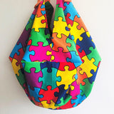 Sac origami shoulder bag, eco friendly shopping bag, African colorful fabric reversible tote bag | Arlecchino - Jiakuma