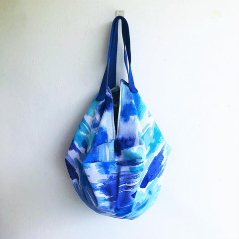 Cool blue shoulder origami bag, ooak reversible eco friendly shopping bag, sac bag | Mediterraneo - Jiakuma