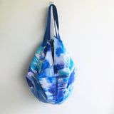 Cool blue shoulder origami bag, ooak reversible eco friendly shopping bag, sac bag | Mediterraneo - Jiakuma