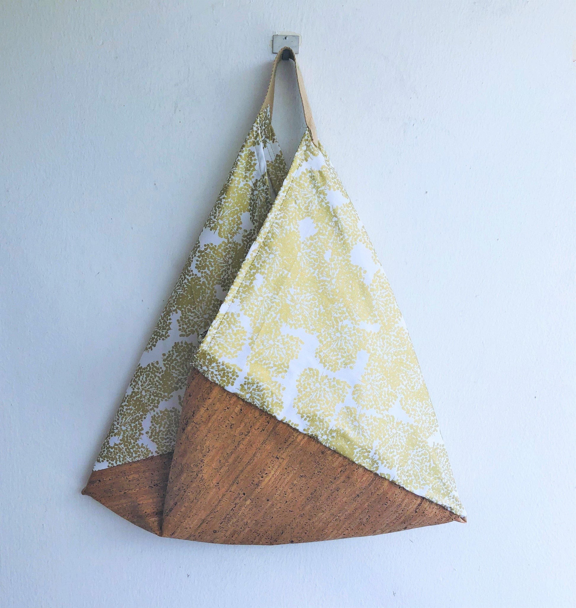 Shoulder bento bag, origami triangle tote bag, eco cork fabric bag, shopping cute bag | Gold & Cork - Jiakuma