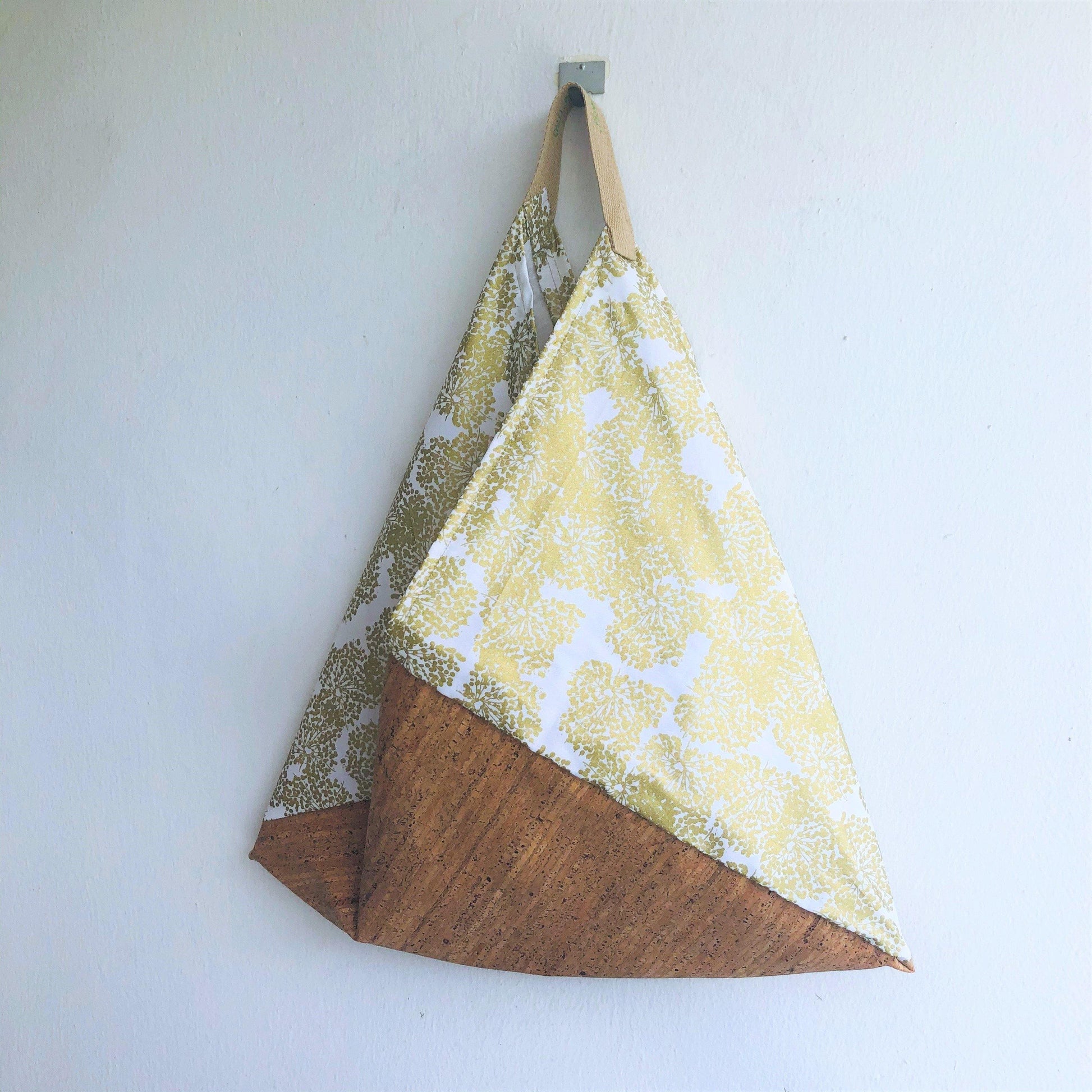 Shoulder bento bag, origami triangle tote bag, eco cork fabric bag, shopping cute bag | Gold & Cork - Jiakuma