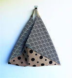Origami bento shoulder bag, Eco friendly Jute original tote bag | Japanese waves & Polka dots - Jiakuma