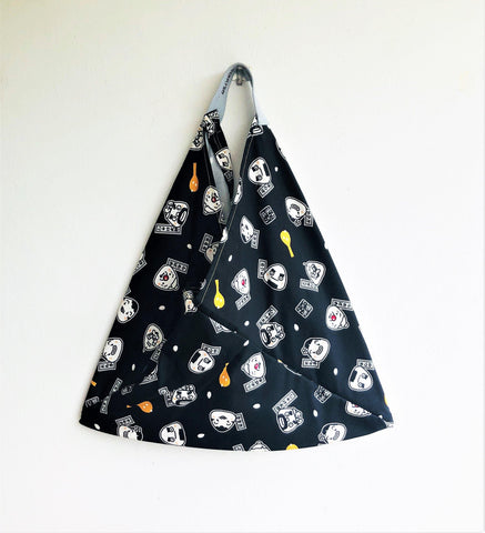 Origami bento shoulder bag, Japanese inspired tote bag | Black cartoons - Jiakuma