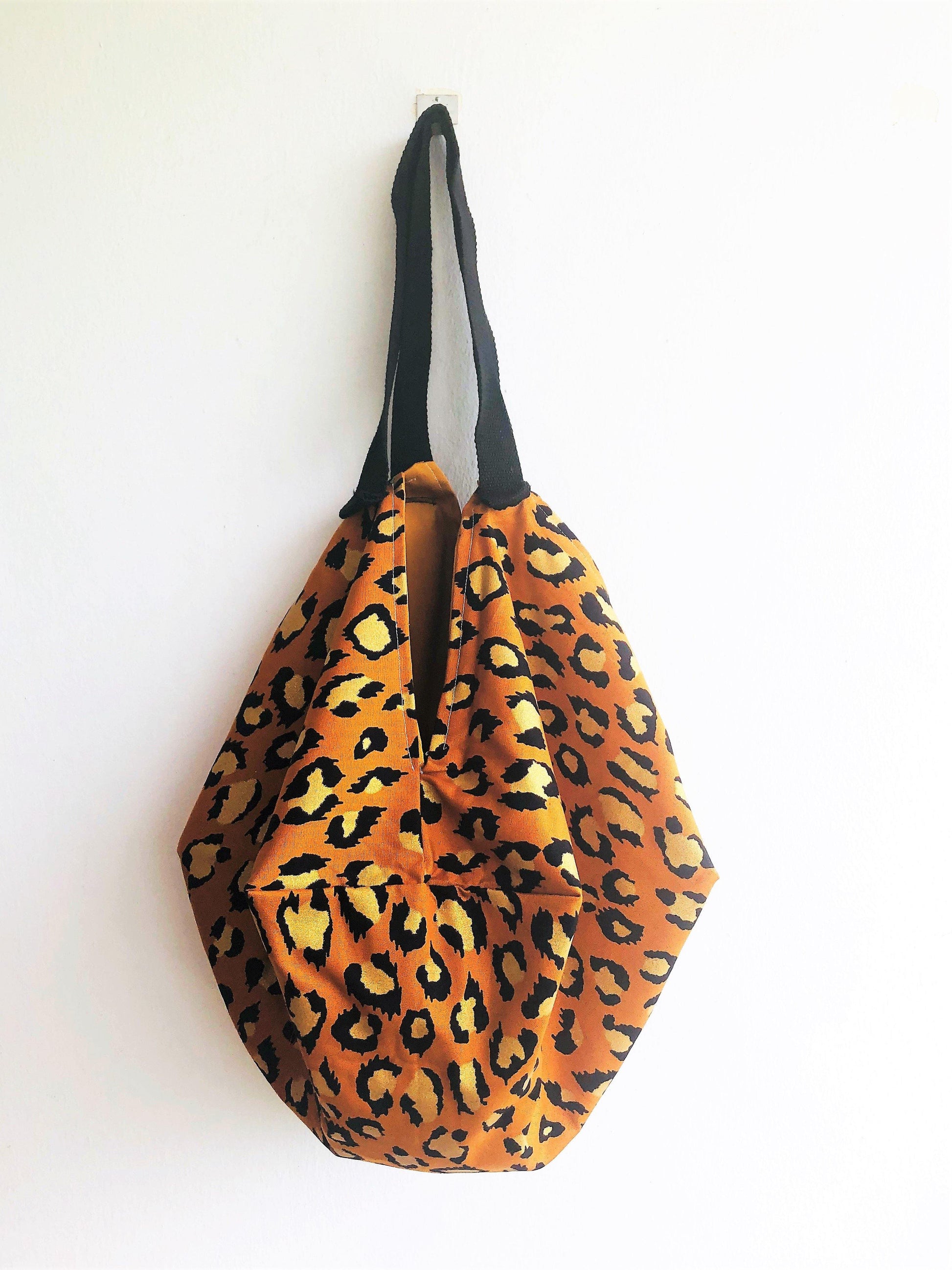 Origami fabric reversible groceries eco friendly shoulder bag | Gold Leopardo - Jiakuma