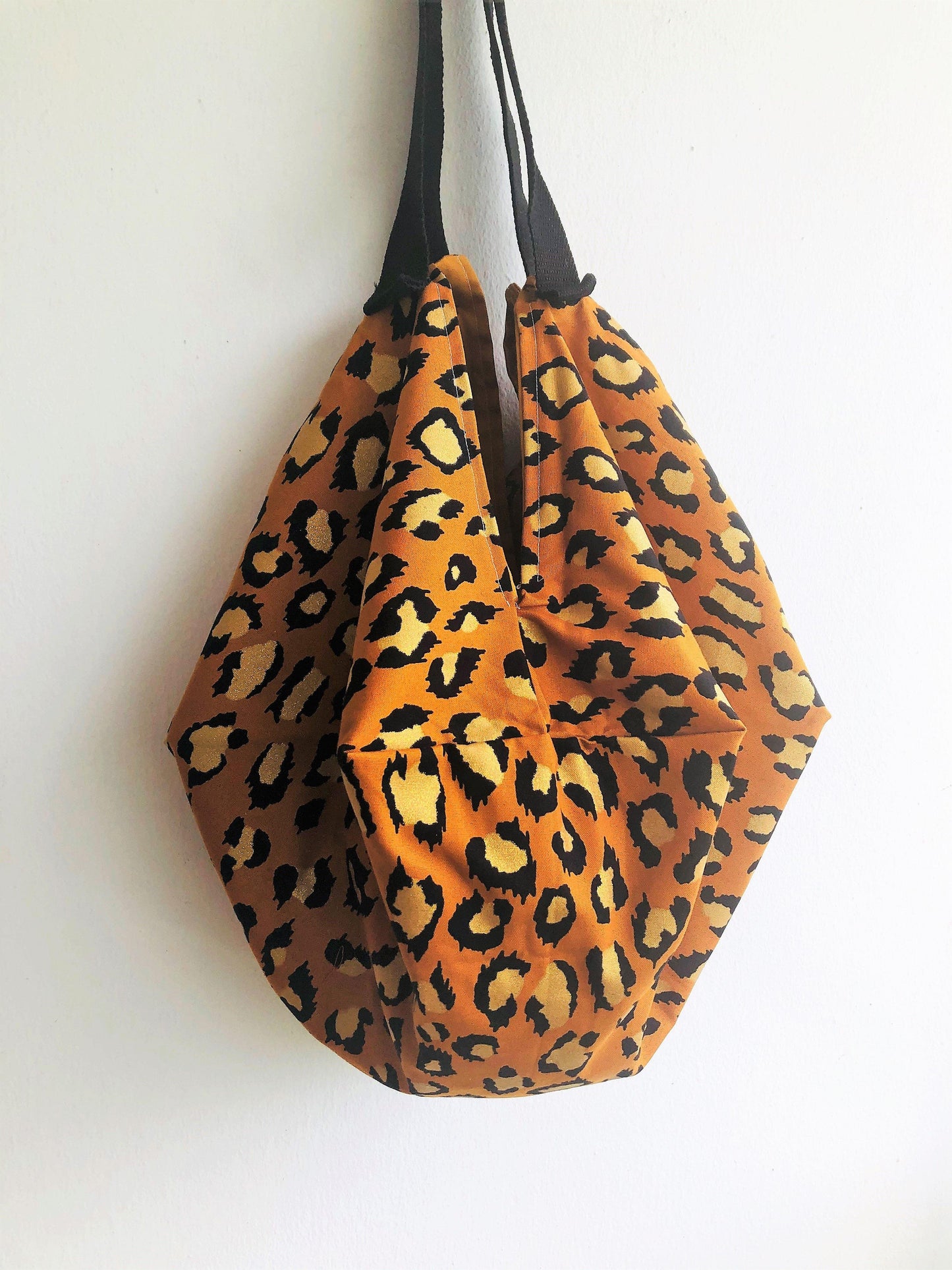 Origami fabric reversible groceries eco friendly shoulder bag | Gold Leopardo - Jiakuma