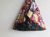 Origami shoulder Japanese fabric bag, handmade one of a king bag | Geisha and gold - Jiakuma
