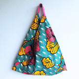 Origami bento bag, tropical print tote bag, triangle shopping eco bag | Tropical lotus - Jiakuma
