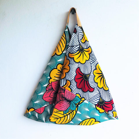 Bento tote shoulder bag, ecofriendly beautiful fabric bag | African flowers & Lotus - Jiakuma