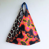 Origami shoulder bento bag, colorful African fabric tote bag, eco foldable bag | African cacao - Jiakuma