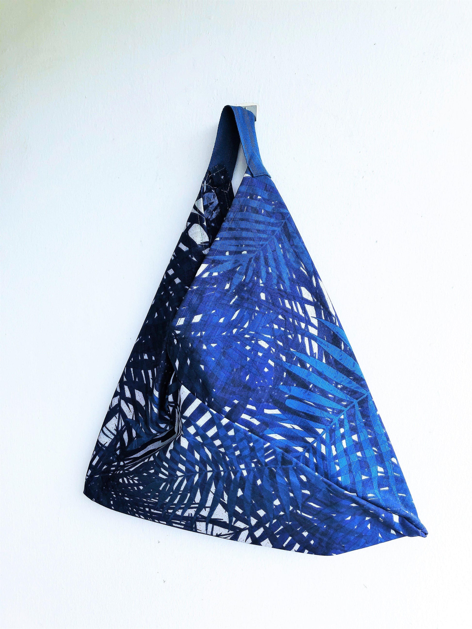 Shoulder origami bento bag, triangle ooak eco friendly shopping tote bag | Blue Rainforest - Jiakuma