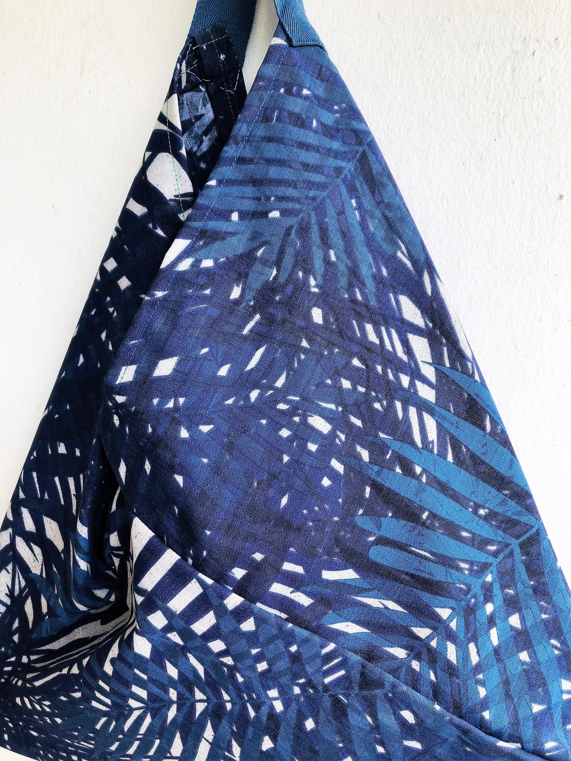 Shoulder origami bento bag, triangle ooak eco friendly shopping tote bag | Blue Rainforest - Jiakuma