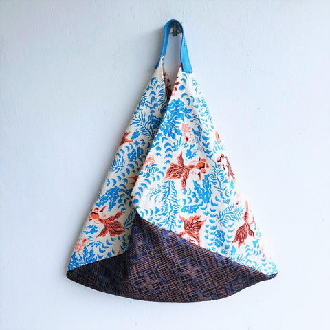 Origami shoulder bag, limited edition vintage hand painted fabric, bento bag | Gold fish garden - Jiakuma